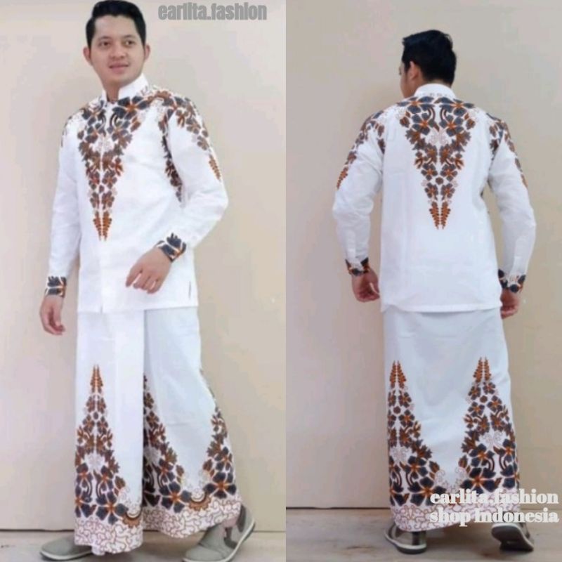 Baju Koko Pria Lengan Panjang Premium Setelan Sarung Dewasa Katun Batik Solo
