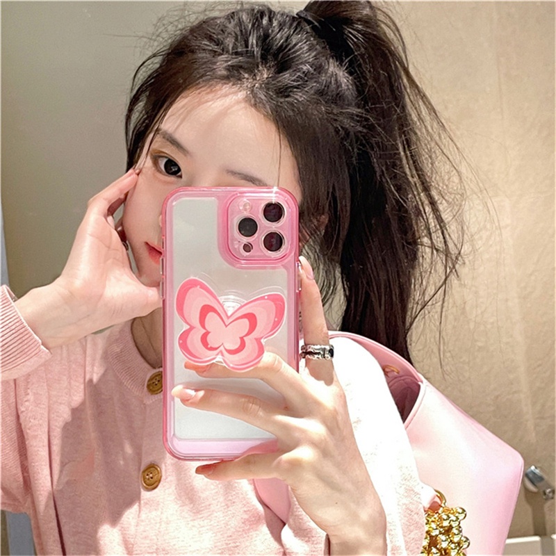 Casing Softcase Transparan Print butterfly capinha Untuk iphone 11 12 13 pro max Xs max XR 7 8 + se2020