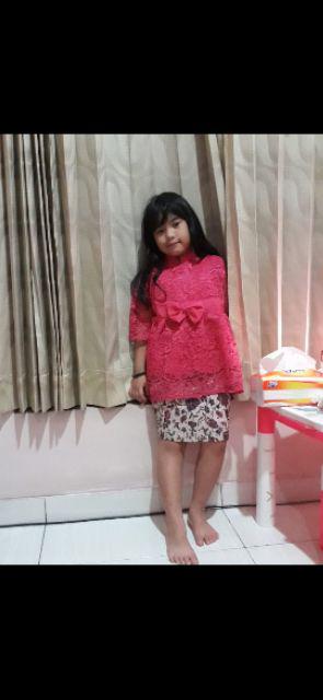 Kebaya Cicilia Brokat Anak Lapis Furing Rok Plisket Semi Sutera.m L Xl.batik Pekalongan