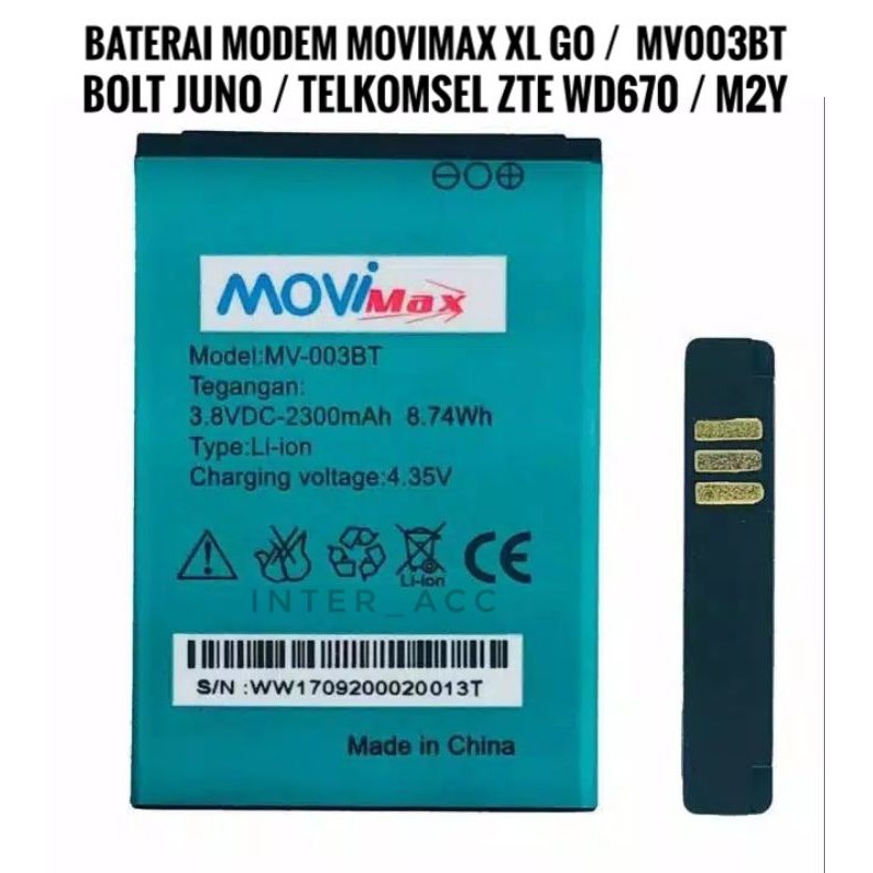 Baterai Modem XL GO Movimax Mifi MV003BT / M2Y / Bolt Juno MV005 / Telkomsel ZTE WD670