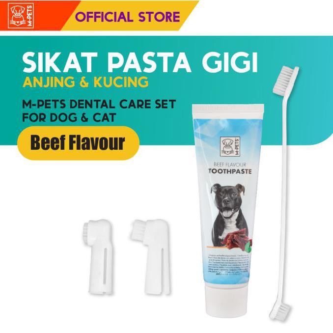 Sikat Gigi &amp; Odol Kucing Anjing Beef Flavor M-Pets Dental Care Set