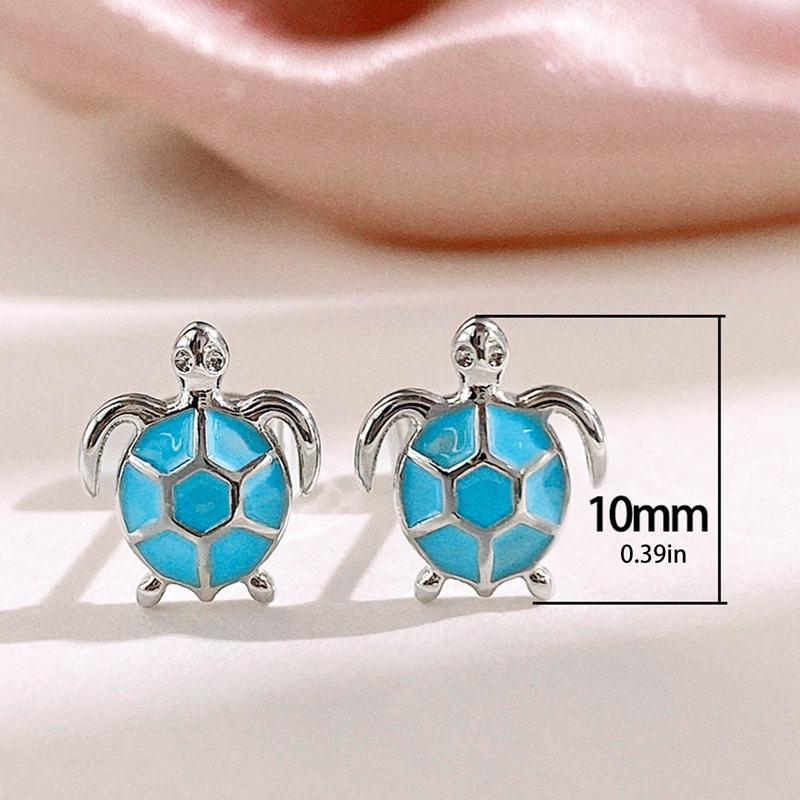 Fancyqube Anting Stud Bentuk Kura-Kura Laut Warna Silver Untuk Wanita