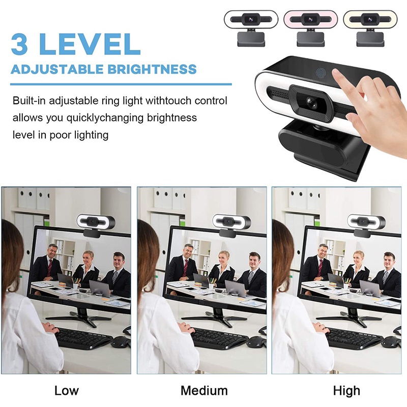 XIHANCAM 3Led Ring Light Webcam Laptop 1080P USB Kamera Webcam PC Live Streaming With Mic Untuk Zoom