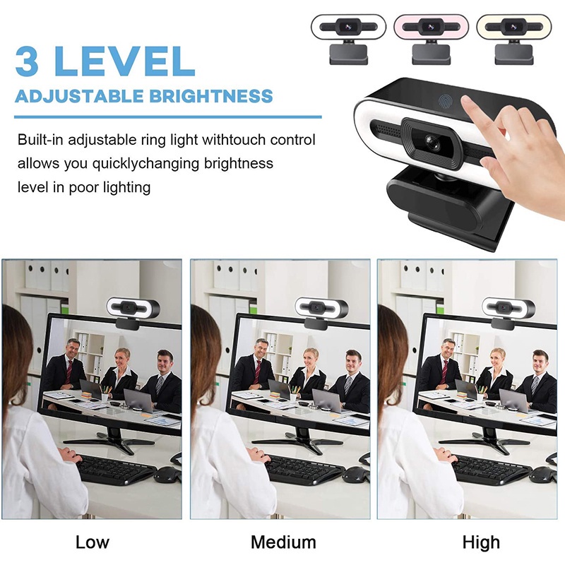 XIHANCAM 3-Level Led Ring Light Camera Laptop Usb Webcam 1080p Full Hd Web Cam Kamera Pc Komputer Desktop Kamera Webcam Laptop With Mic Live Streaming Ip Camera Usb Camera Zoom Meeting Kamera Laptop Untuk Zoom Kamera Laptop Usb Webcam Pc