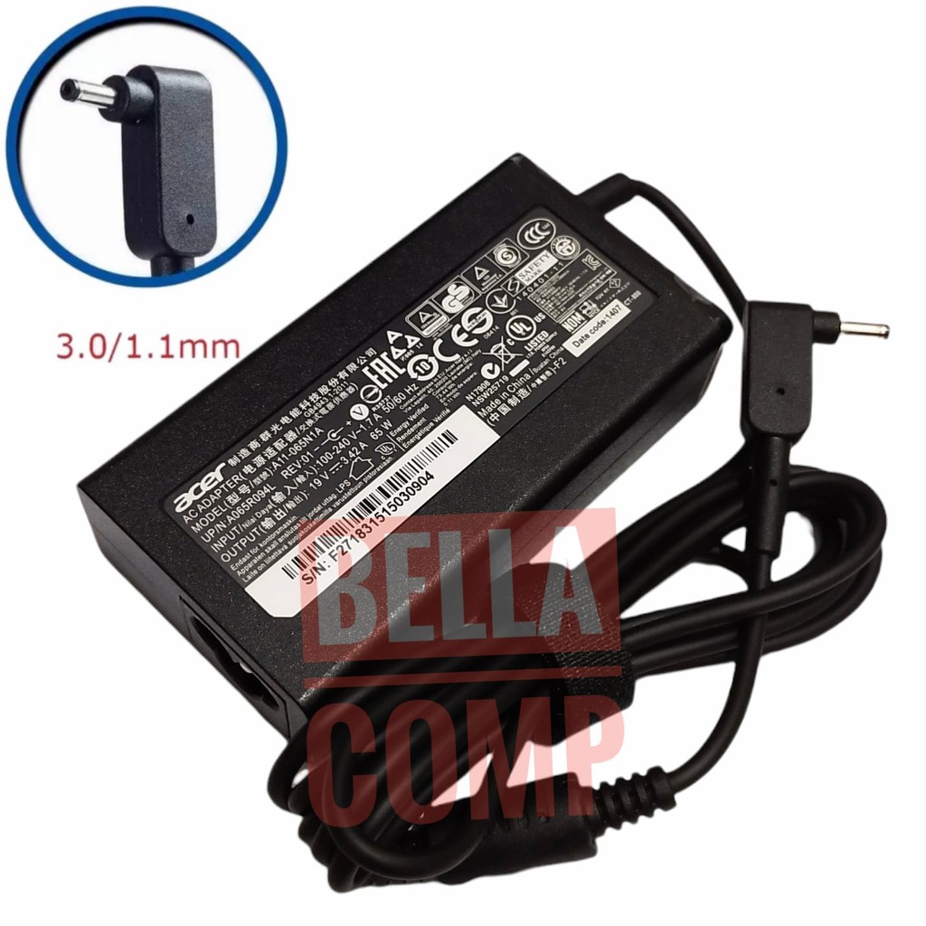 Ac Power Adapter Charger Laptop Acer Swift 3 SF314-53G SF315-41 SF315-51 SF315-51G 19V 3.42A 65W Connector 3.0*1.1mm