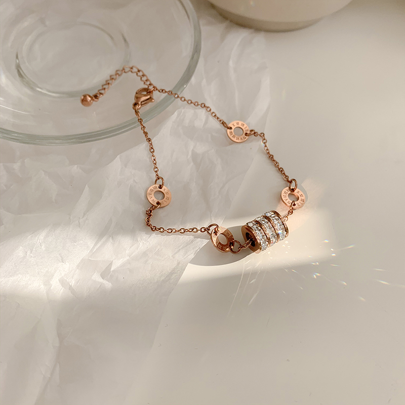 Gelang Bahan Titanium Steel Warna Rose Gold 18k Gaya Korea Untuk Wanita