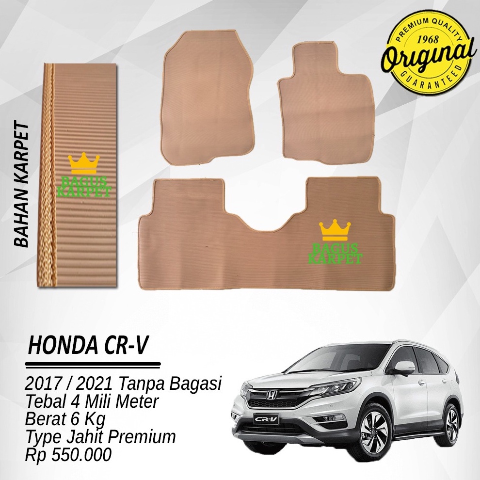 BagusKarpet - Karpet Karet Mobil Honda CRV 2017/2021 Coklat Tipe Jahit Tanpa Bagasi