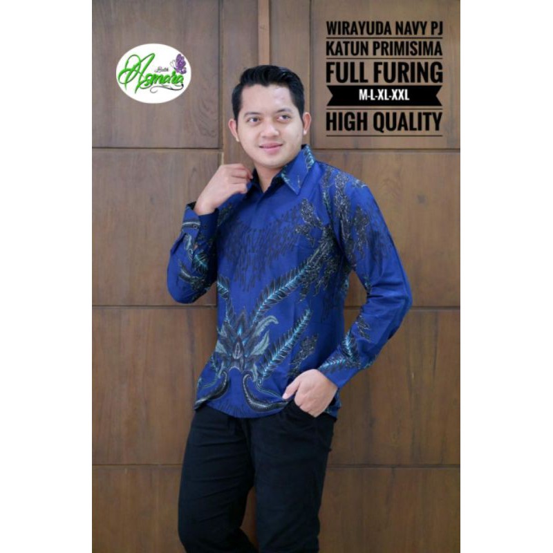 Toko Grosir Wiryawan Navy Kemeja Batik Pria Lengan Panjang Pendek Lapis Furing Batik Solo NweGqwh3Mxn0b