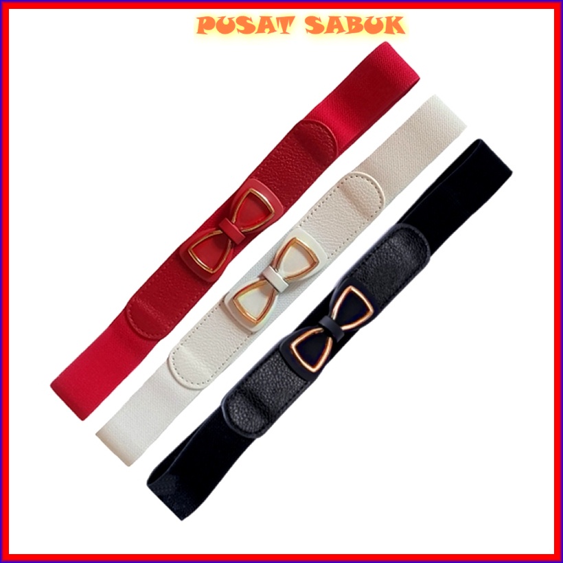 Belt Ikat Pinggang Kecil Korea Sabuk Obi Karet Wanita Fashion Gesper Cewek Polos Model Kupu Hitam