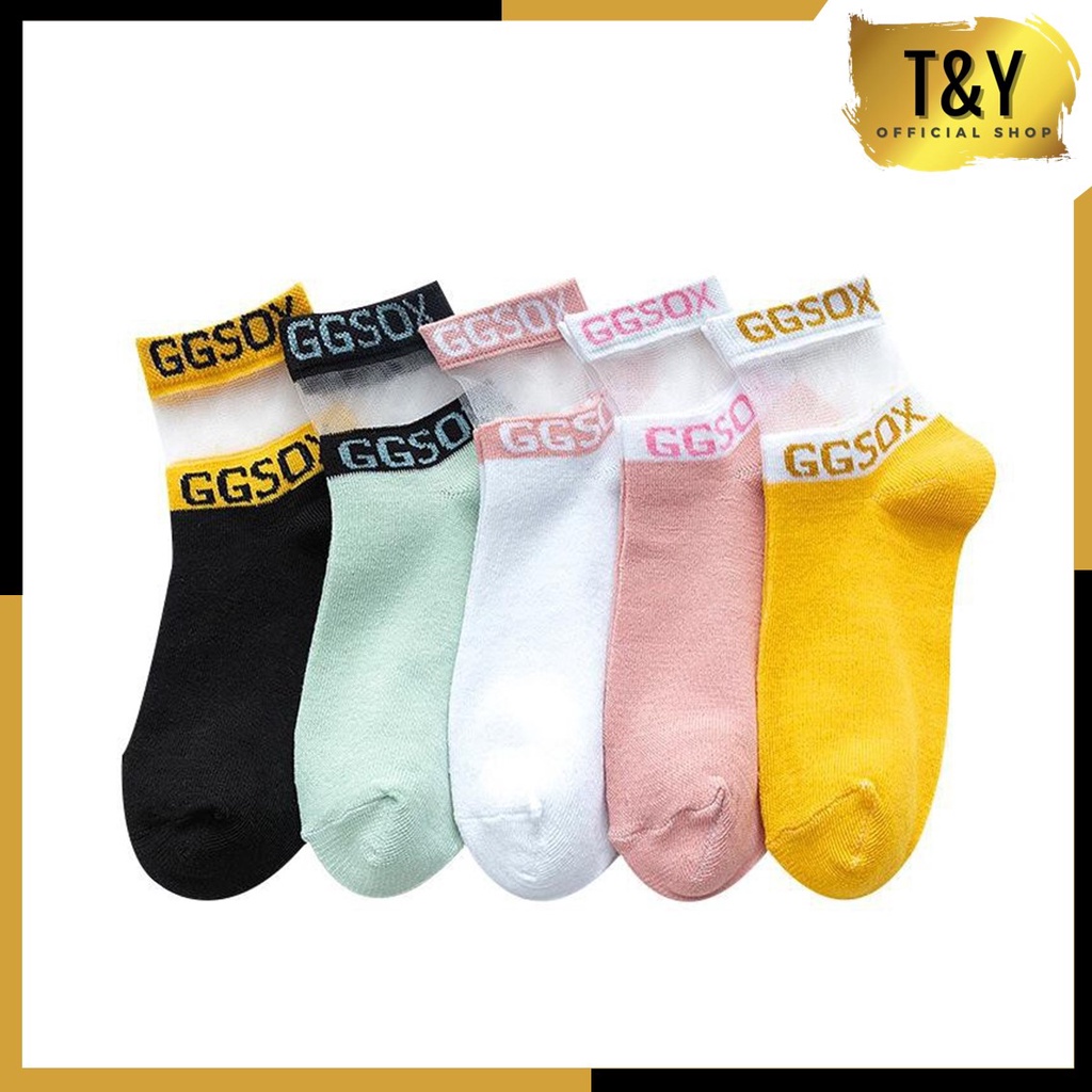 T&amp;Y  Kaos Kaki Pendek Transparan Wanita Motif GGSOX Kaos Kaki Pendek Wanita Import Kekinian