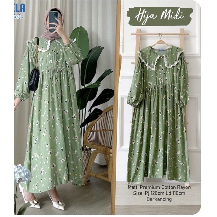 BAJU DRESS MIDI TUNIK MUSLIM REMAJA BAHAN KATUN ADEM FLOWER