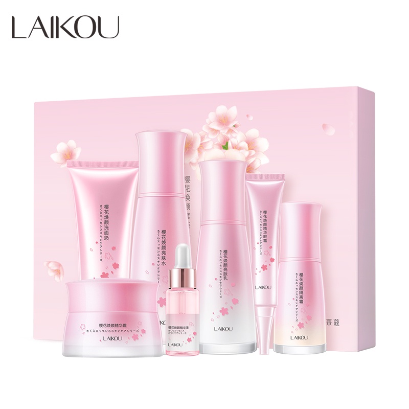 LAIKOU Sakura Set Perawatan Kulit Serum Memutihkan Krim Menghilangkan Bintik Meremajakan