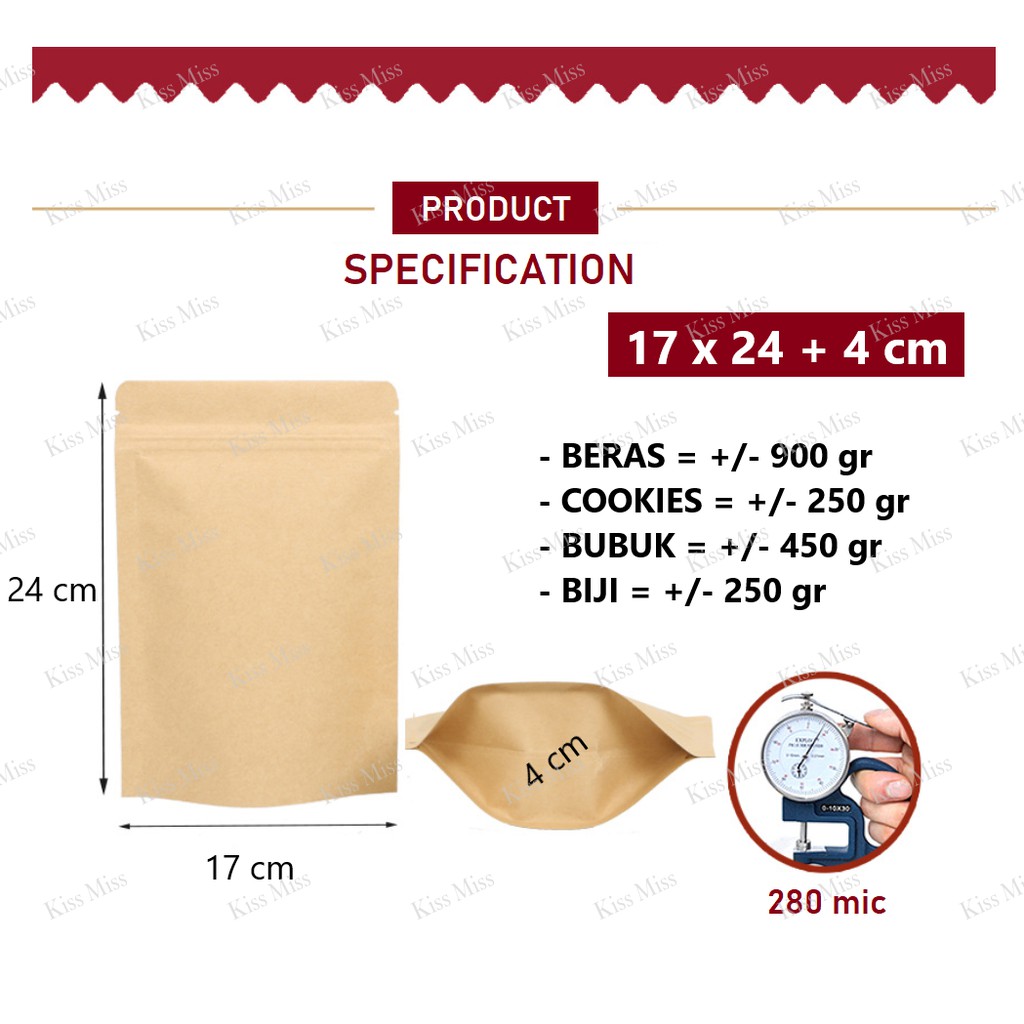 17x24 - STANDING POUCH KRAFT PAPER ALU FOIL  - KEMASAN KOPI - SNACK - BIJI - TEH - ALUMINIUM ZIPPER