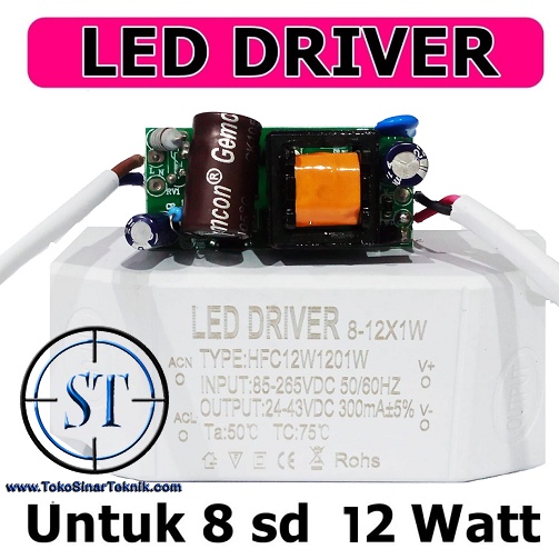 Kit Driver LED 12Led x 1Watt 220VAC 12w 12 Watt Panel Travo Trafo Led Panel Plafon Downlight Plus Box Kabel Jack Efisien Siap Pakai