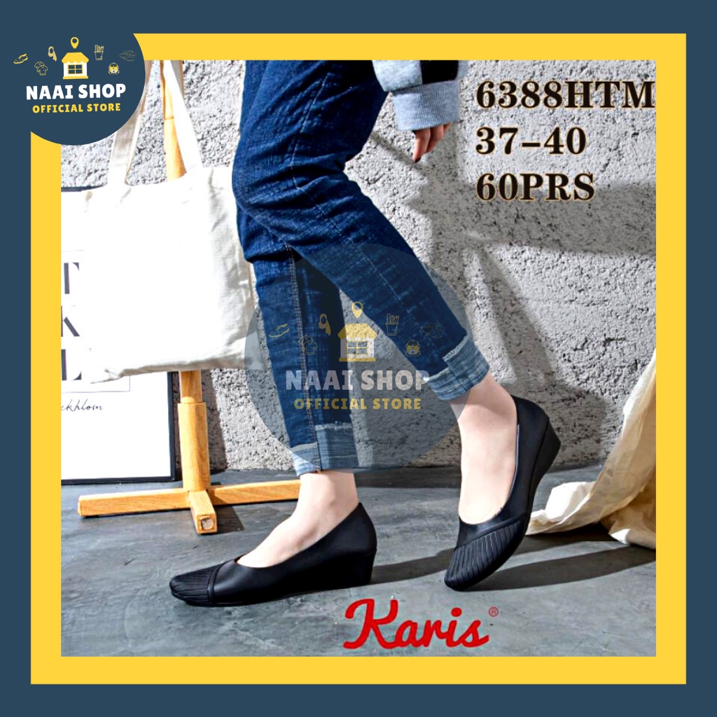 Sepatu Wanita Wedges Model Salur Kekinian Tinggi Heels -+ 4 CM Size 36-40 Wedge Jelly Shoes Kasual Cewek Korea Style Terbaru Sepatu Kerja Sekolah Kuliah Slop Hak Sedang Murah Slip On Karet Terlaris Sepatu Fashion Selop Import Premium Karis 6388 Naai