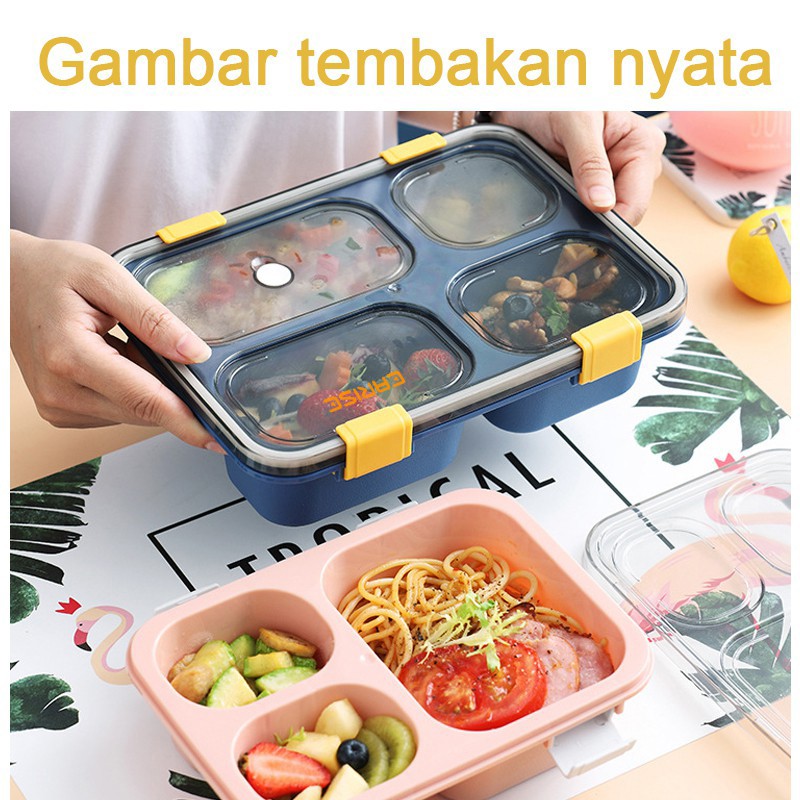 POTE Kotak Makan 3/4 Grid Dengan Kotak Sup Dan free Sendok Gratis/Anti bocor 850ml/1300ml  | Bebas BPA