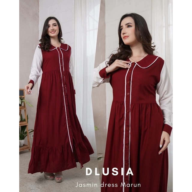 Daster Arab Dlusia JASMINE Maxi Dress Gamis Rayon Full Kancing