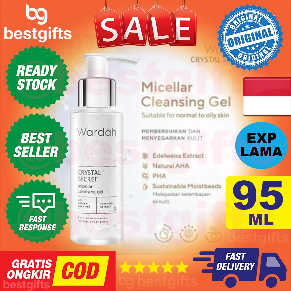 WARDAH CRYSTAL SECRET MICELLAR CLEANSING GEL MEMBERSIHKAN KULIT WAJAH CERAH UNTUK MUKA NORMAL BERMINYAK 95 ML