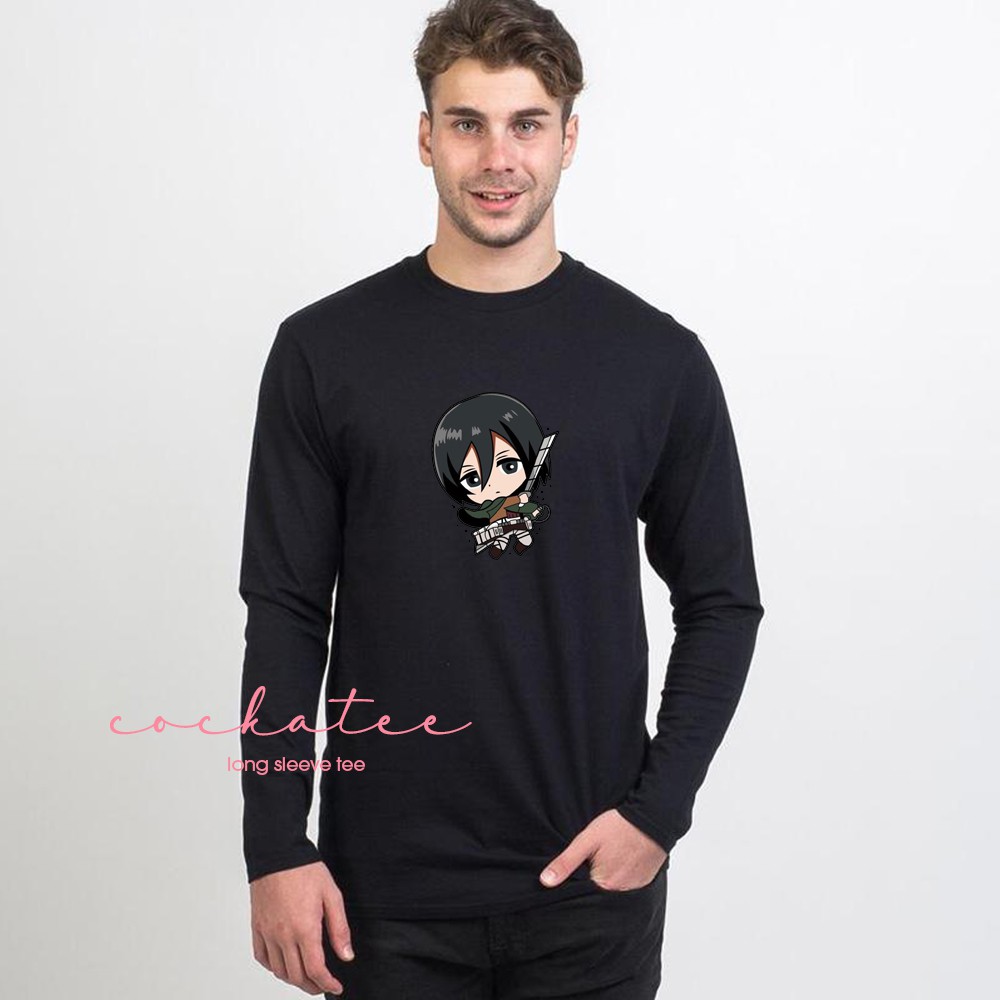 Kaos Pria AOT - Tshirt Mikasa AOT - Baju AOT Mikasa Ackermann Longsleeve - Kaos Jumbo Cockatee COC52