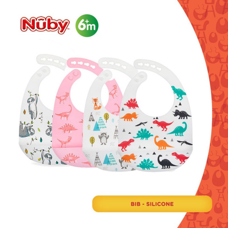 Nuby Silicone Bib Print / Celemek Makan Bayi - Pilih Motif