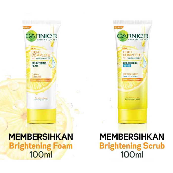 Facial FOAM / SCRUB Garnier Light BRIGHT Complete White Cleanser 100ml / 50ml - Facial Wash Kuning Pembersih Sabun Pencuci Cuci Wajah Muka Pemcuci