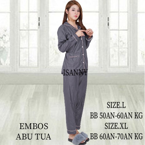 ISANNY PIYAMA SET PP SIZE.L/SATEN EMBOS PP/BAJU TIDUR/READY STOK/REAL PICT