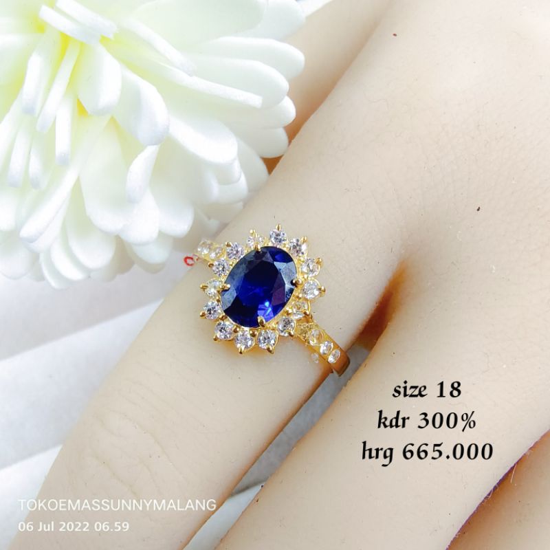 Cincin permata biru emas asli 300