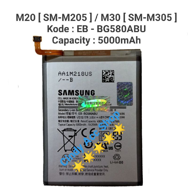 Baterai Original Samsung Galaxy M20 M30 EB-BG580ABU Batre Battery Original