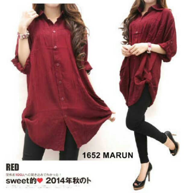 UNION11 - KEMEJA JUMBO XXXL POLOS MAROON / KEMEJA KERJA WANITA JUMBO / ATASAN BIG SIZE WANITA