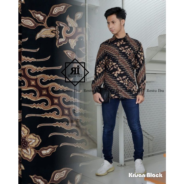(COD) Kemeja batik motif ceri hitam bahan semi sutra batik Nusantara by juragan_kebaya01