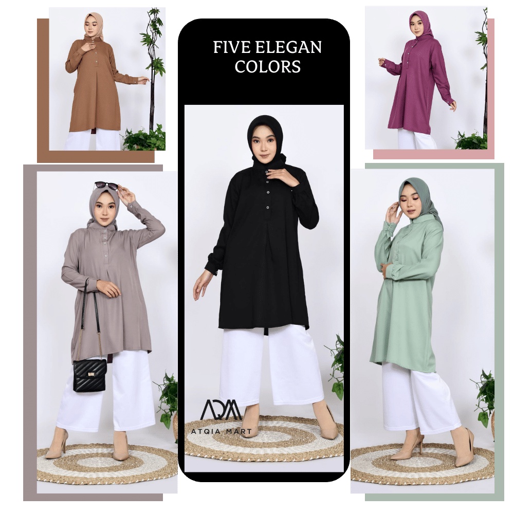Atqia_Mart - Busana Muslim Tunik Muslim Premium -Atasan Big Size-Kancing Busui --Baju Kantor Warna-T