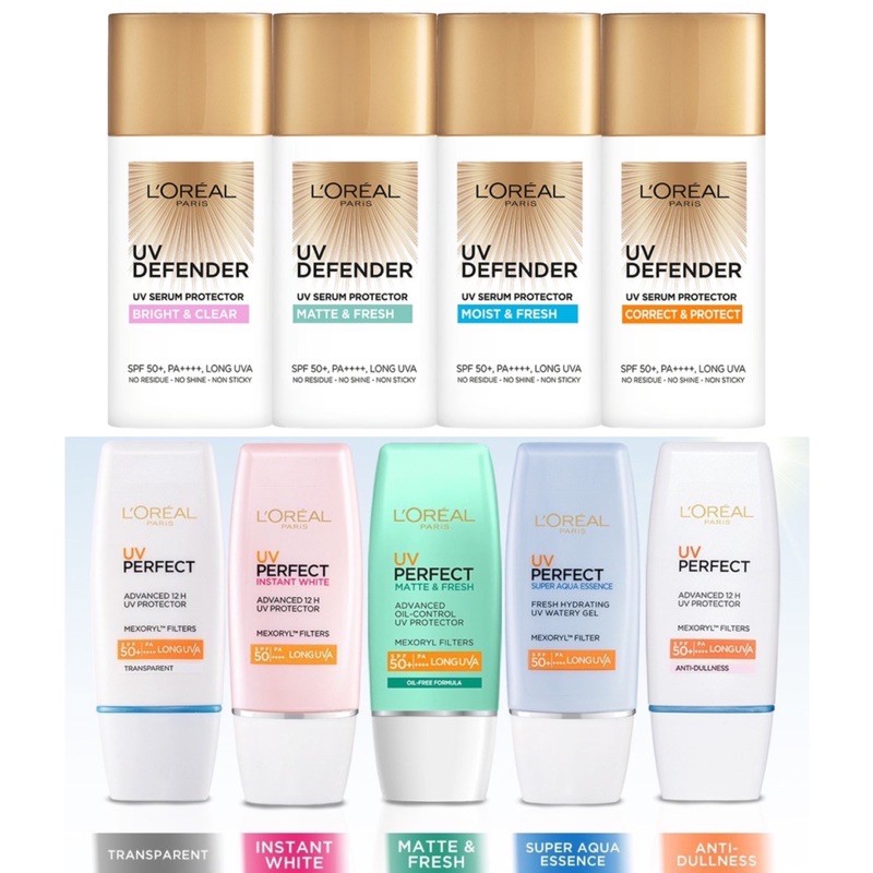 L'OREAL LOREAL PARIS UV DEFENDER PERFECT MATTE & FRESH / INSTANT WHITE / TRANSPARENT SUNSCREEN