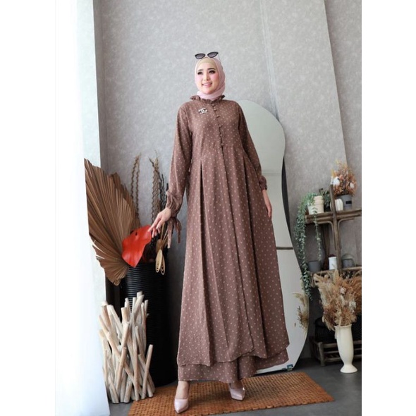 Set Long tunik Reisha ORI GLZ REALPICT/Stelan celana kulot Tunik panjang terbaru kekinian