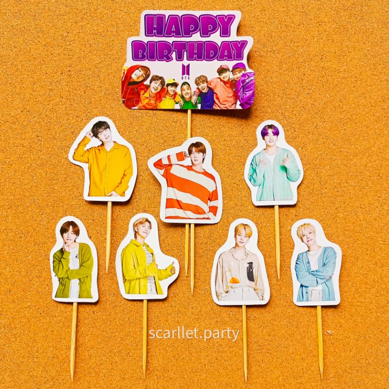 TOPPER CAKE BTS HAPPY BIRTHDAY HBD ULANG TAHUN ULTAH TUSUKAN KUE HIASAN KUE TART DEKORASI DEKOR JIMI