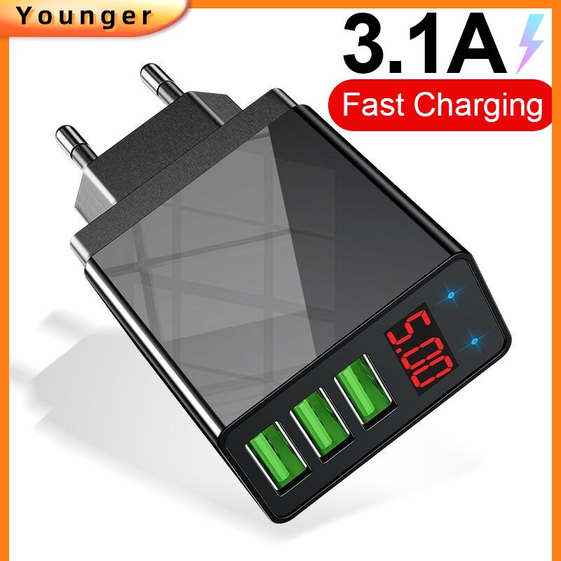 X3 Adapter Charger Dinding Usb 3.0 Tipe-C Fast Charging Display Digital Led Untuk Iphone / Android