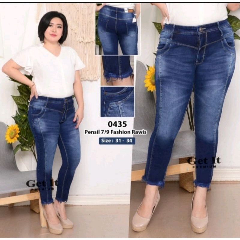 NEW CELANA JUMBO CEWEK GET IT 7/9 BAHAN SUPER DENIM RAWIS BAWAH 31-34