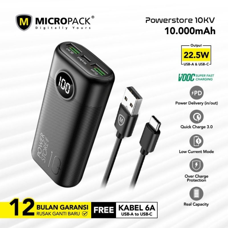 Micropack Powerbank 10000 mAh VOOC with PD 3.0 & QC 3.0 (PB-10KV)