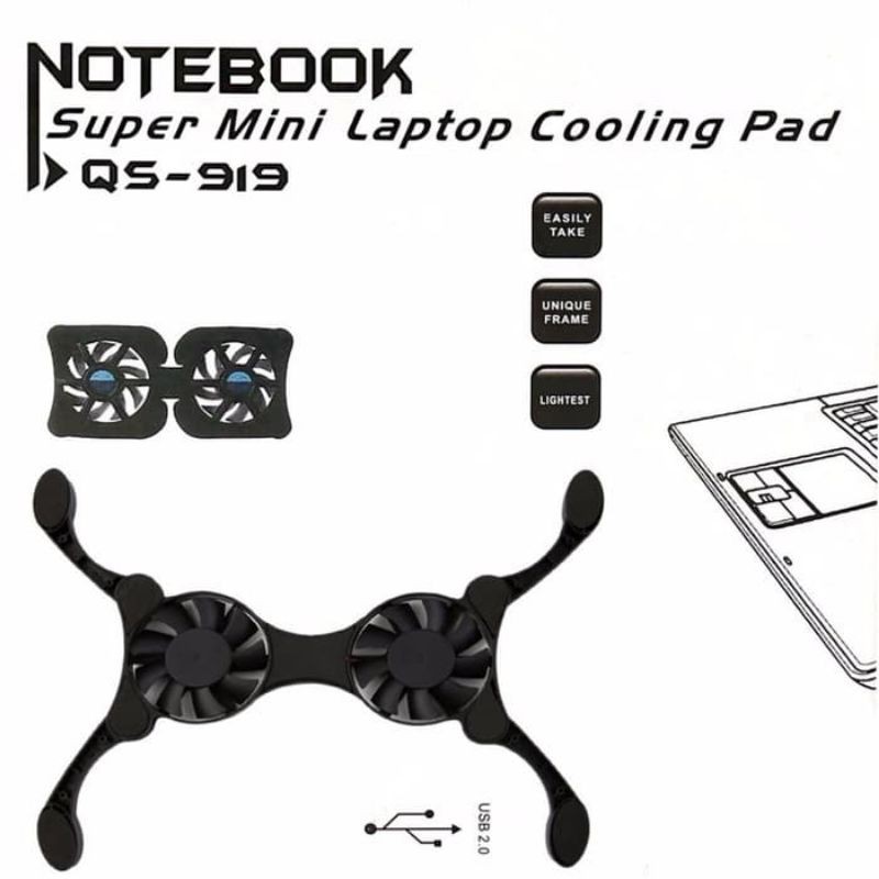 Cooling pad notebook kecil - kipas laptop lipat 2 fan