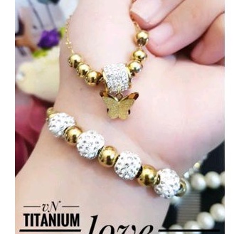 Titanium Set Perhiasan Wanita Kupu Gold 48226