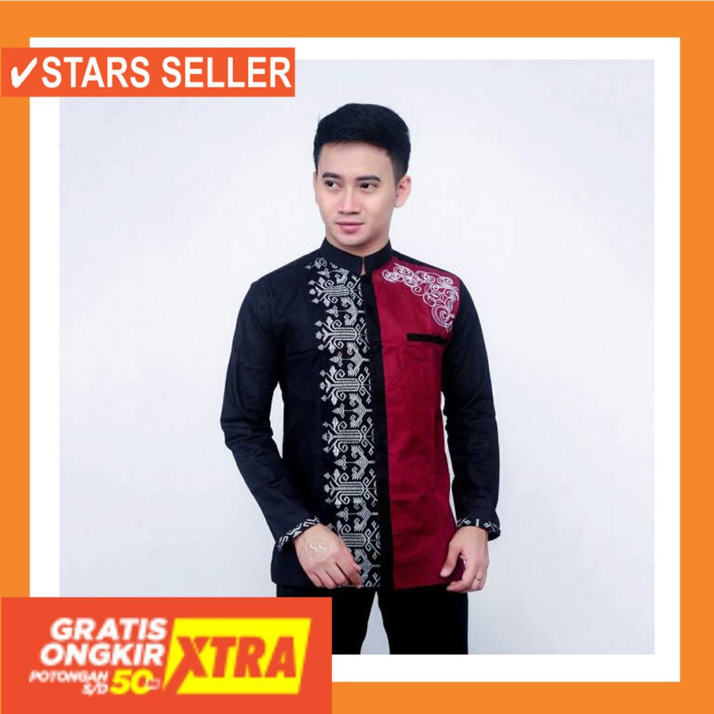 PAKAIAN MUSLIM TERBAIK PALING ANAK ORANG TUA PINK MURAH / Kemeja Koko Bordir Lengan Panjang