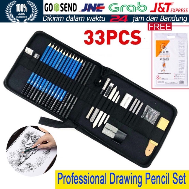 

33pcs/set Pensil Pisau Penghapus dan Pensil Gambar untuk Keperluan Sekolah Pencil Set