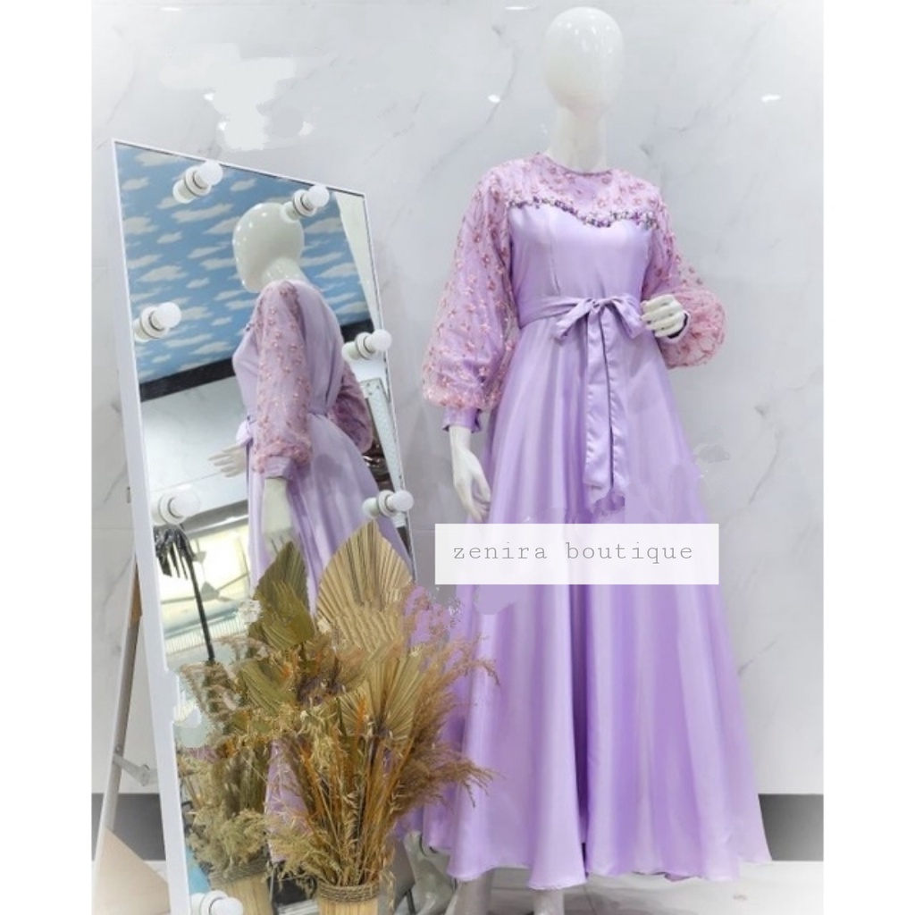 VIOLA GAUN tulle bordir payet / baju pesta remaja lengan balon / prewedding / wisuda / gamis kondangan / couple / tersedia ukuran kecil hingga jumbo