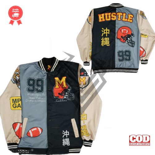 JACKET VARSITY BASEBAAL MOTIP TERBARU PRIA WANITA SAIZE L XL  - JAKET EVERYONE BAYAR DI TEMPAT-FS 08 HUSTLER
