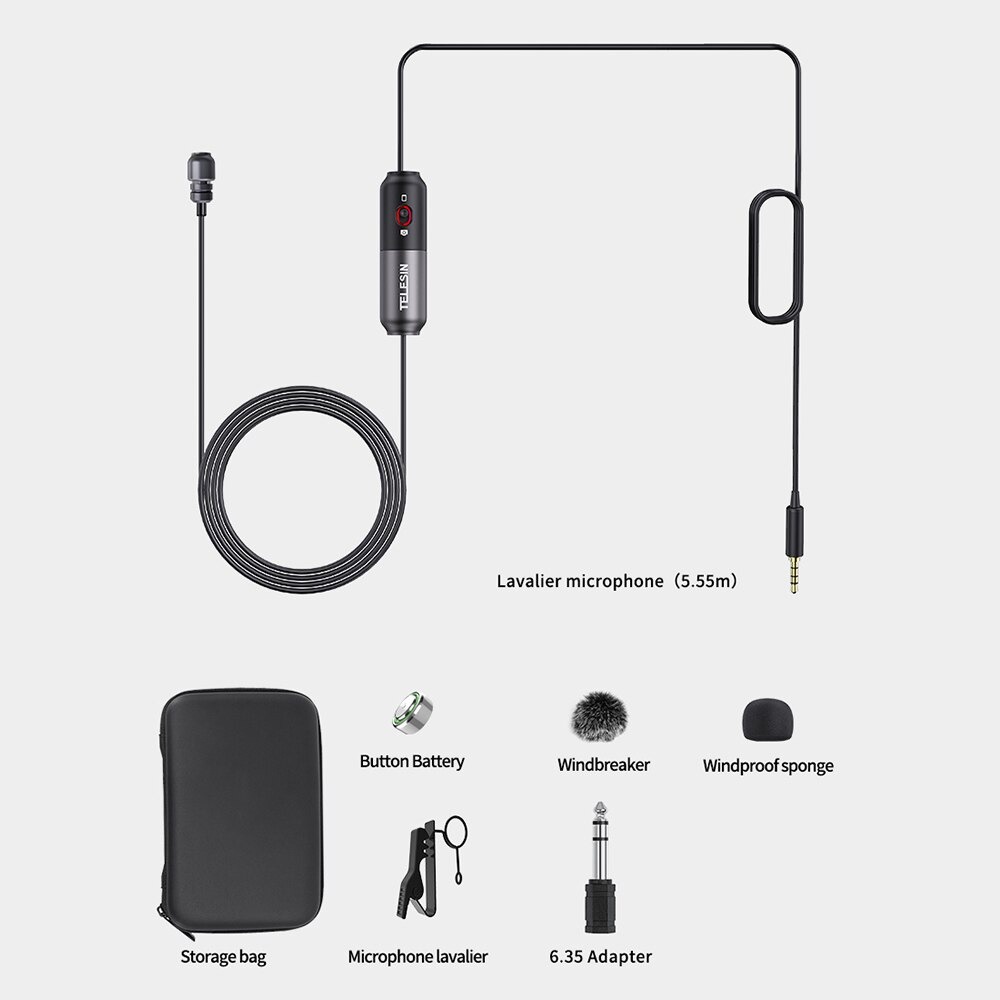 Telesin Mikrofon Professional Lavalier Microphone Omnidirectional Clip Portable 3.5mm - MIC-LAV02 - Black