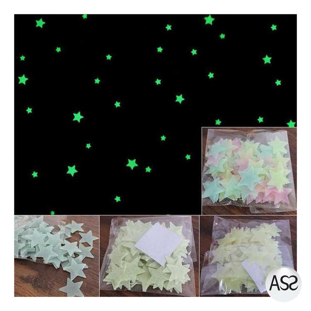 ASS Shop - Stiker Dekorasi Bintang Glow in Dark 3cm 100PCS