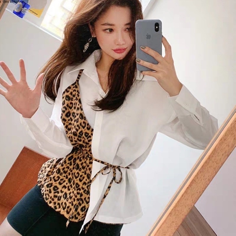 Kemeja leopard wanita korean style jumbo kemeja wawa oversize ld110cm kemeja kuliah kerja wanita import kemeja fashion Trendy