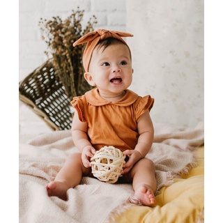 Kottonville - Setelan Baju Anak Bayi Michi Ruffle Sleeves Bodysuits (0-2 yrs) Laki-laki dan Perempuan-Caramel