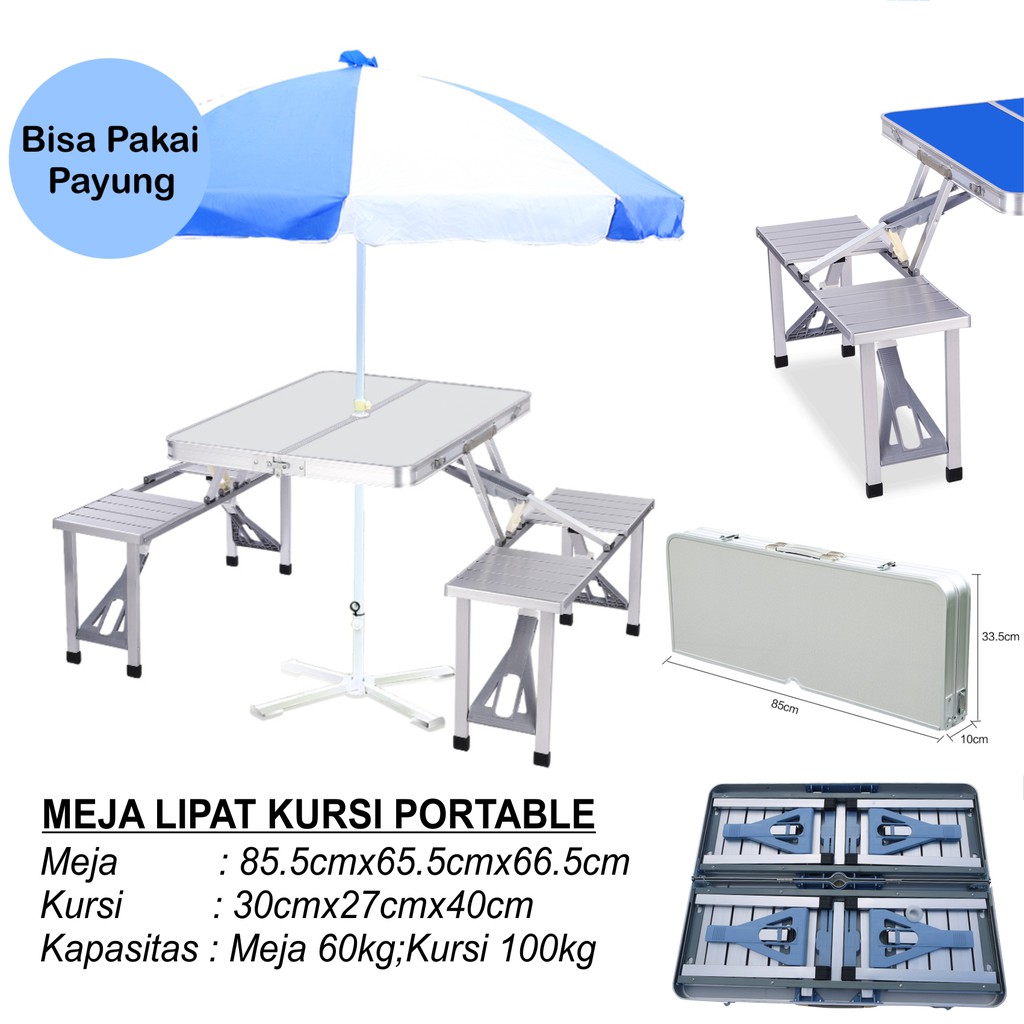 Meja Lipat Meja Portable Meja Koper Serbaguna Kaki Bulat Meja Belajar