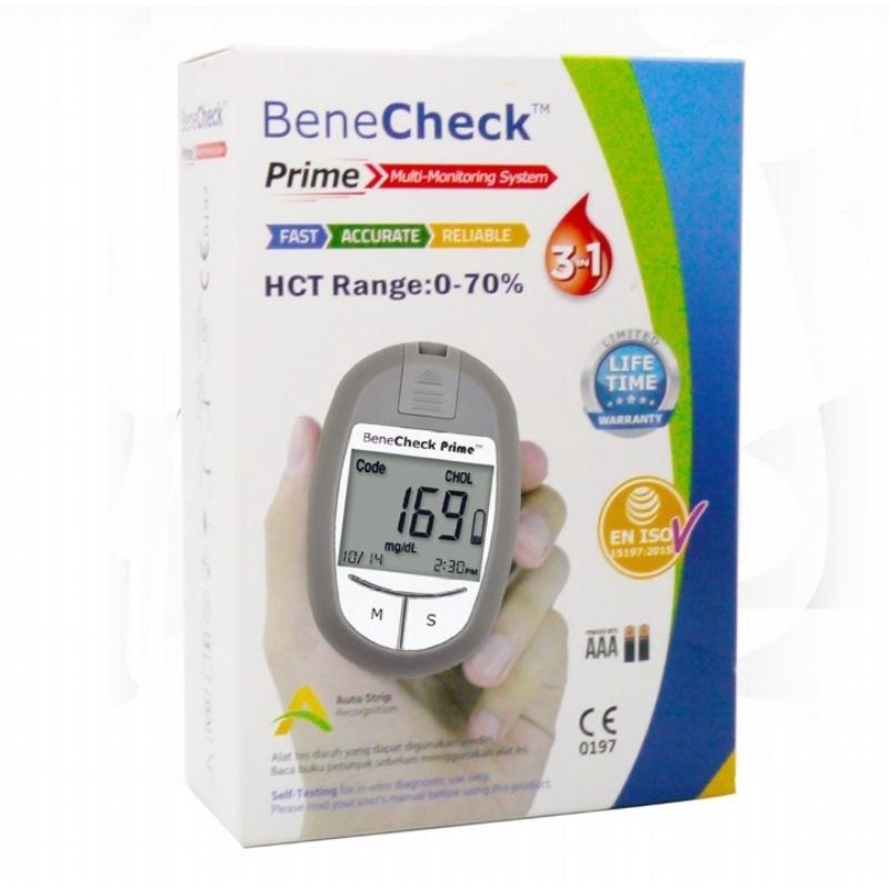 BeneCheck Prime 3in1/ Benechek Prime Alat Cek Gula Darah Asam Urat Kolesterol