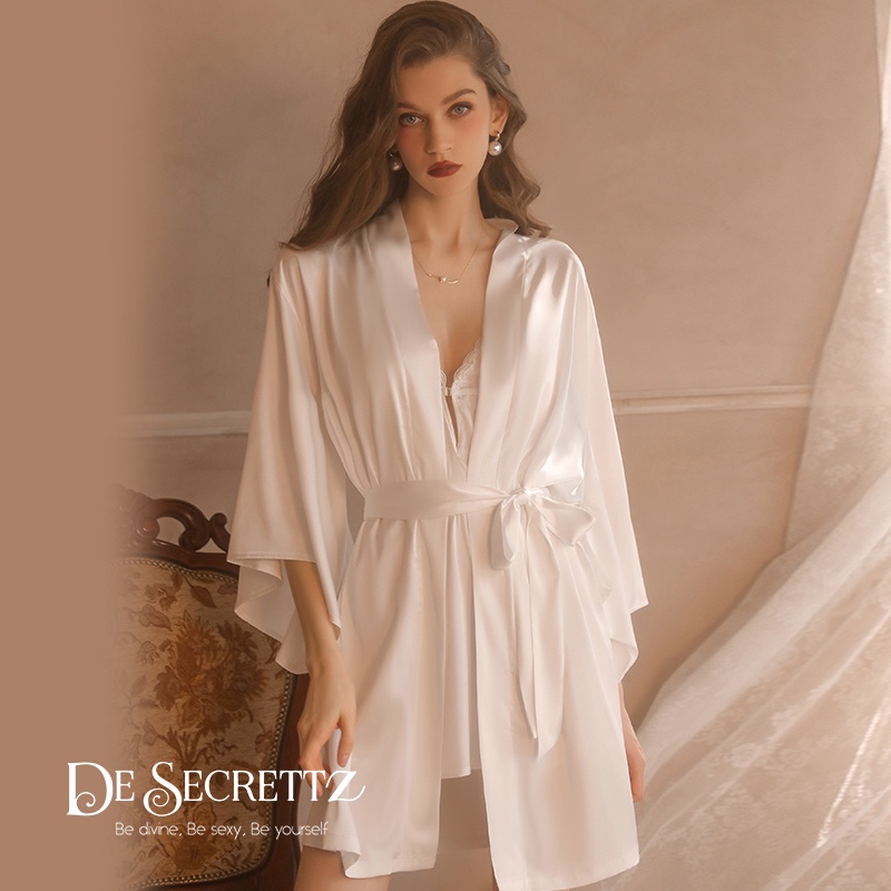 DeSecrettz DENISA Satin Lingerie Dress dengan Opsional Kimono, Muat Untuk Size S - L Baju Tidur Seserahan